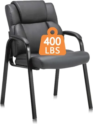 CLATINA Heavy Duty Guest Chair with Padded Armrests, Executive Leather Soft Reception Chair 400lbs Capacity for Office Conference Waiting Meeting Room, Black (1 Pack)