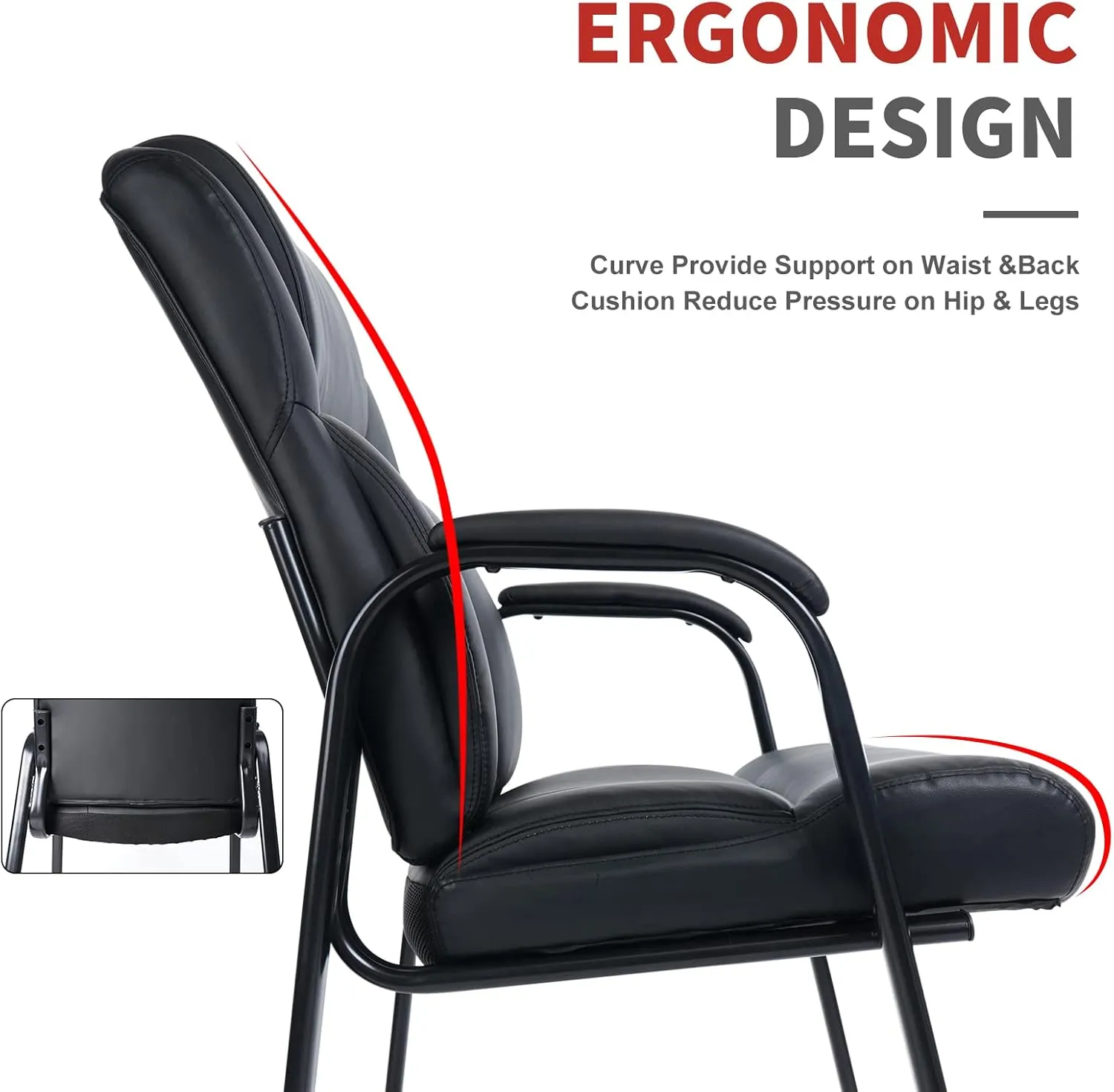 CLATINA Heavy Duty Guest Chair with Padded Armrests, Executive Leather Soft Reception Chair 400lbs Capacity for Office Conference Waiting Meeting Room, Black (1 Pack)