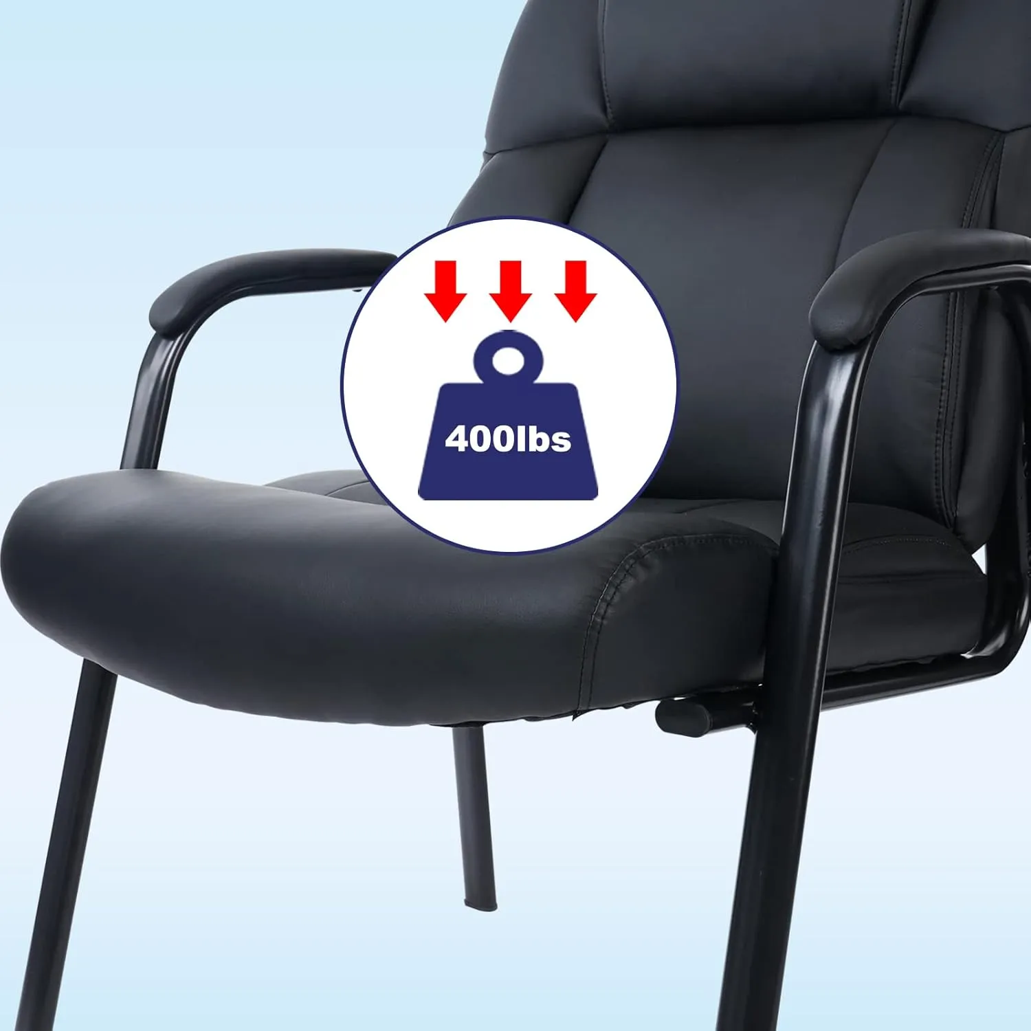 CLATINA Heavy Duty Guest Chair with Padded Armrests, Executive Leather Soft Reception Chair 400lbs Capacity for Office Conference Waiting Meeting Room, Black (1 Pack)