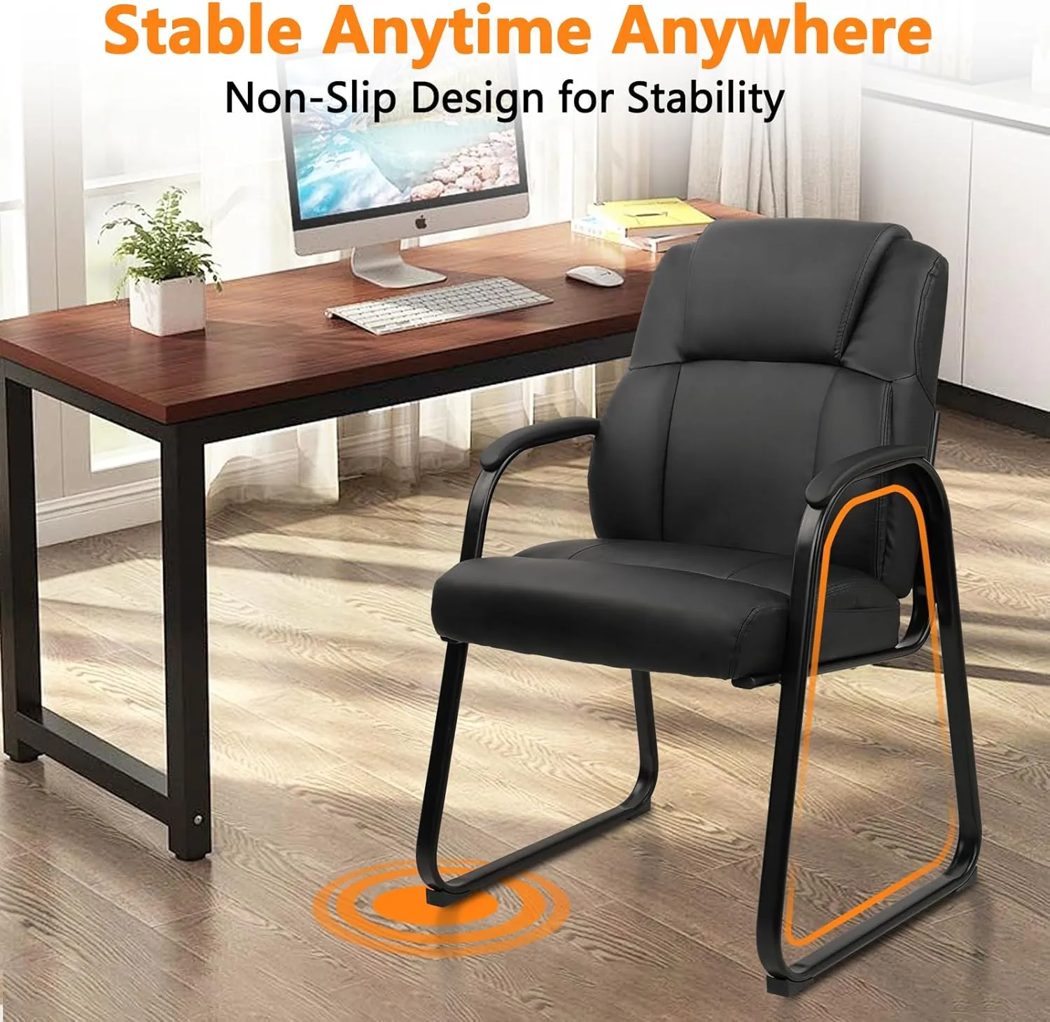 CLATINA Leather Guest Chair with Padded Arm Rest for Reception Meeting Conference and Waiting Room Side Office Home Black with Sled Base 1 Pack