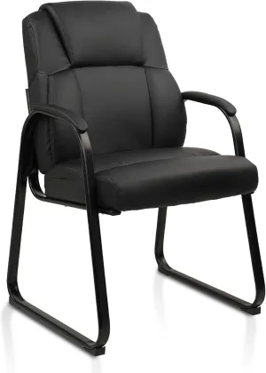 CLATINA Leather Guest Chair with Padded Arm Rest for Reception Meeting Conference and Waiting Room Side Office Home Black with Sled Base 1 Pack