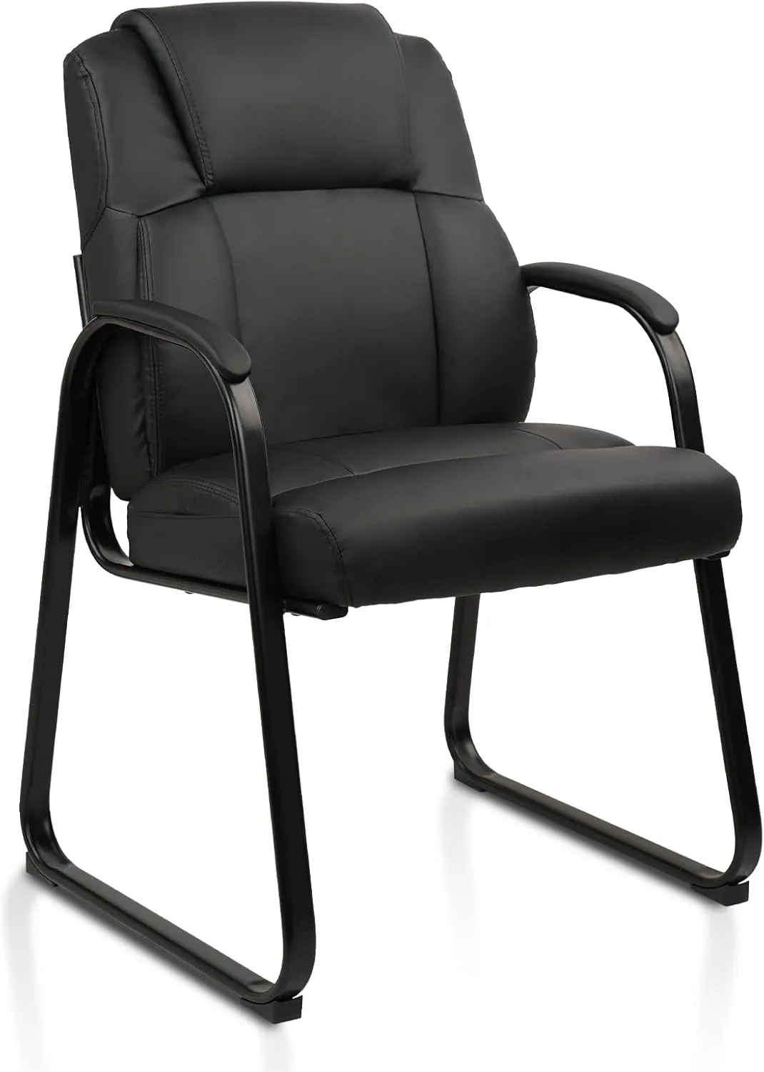 CLATINA Leather Guest Chair with Padded Arm Rest for Reception Meeting Conference and Waiting Room Side Office Home Black with Sled Base 1 Pack