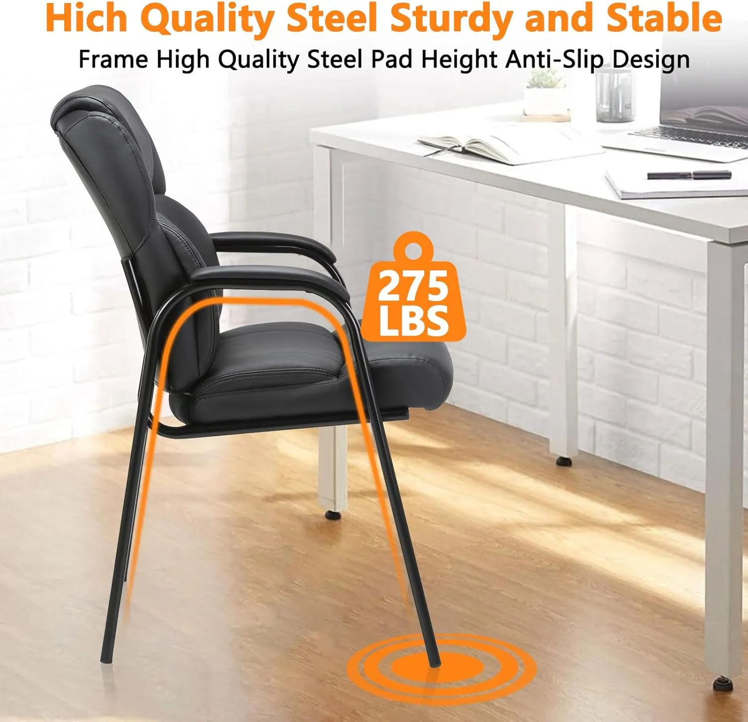 CLATINA Leather Guest Chair with Padded Arm Rest for Reception Meeting Conference and Waiting Room Side Office Home Black