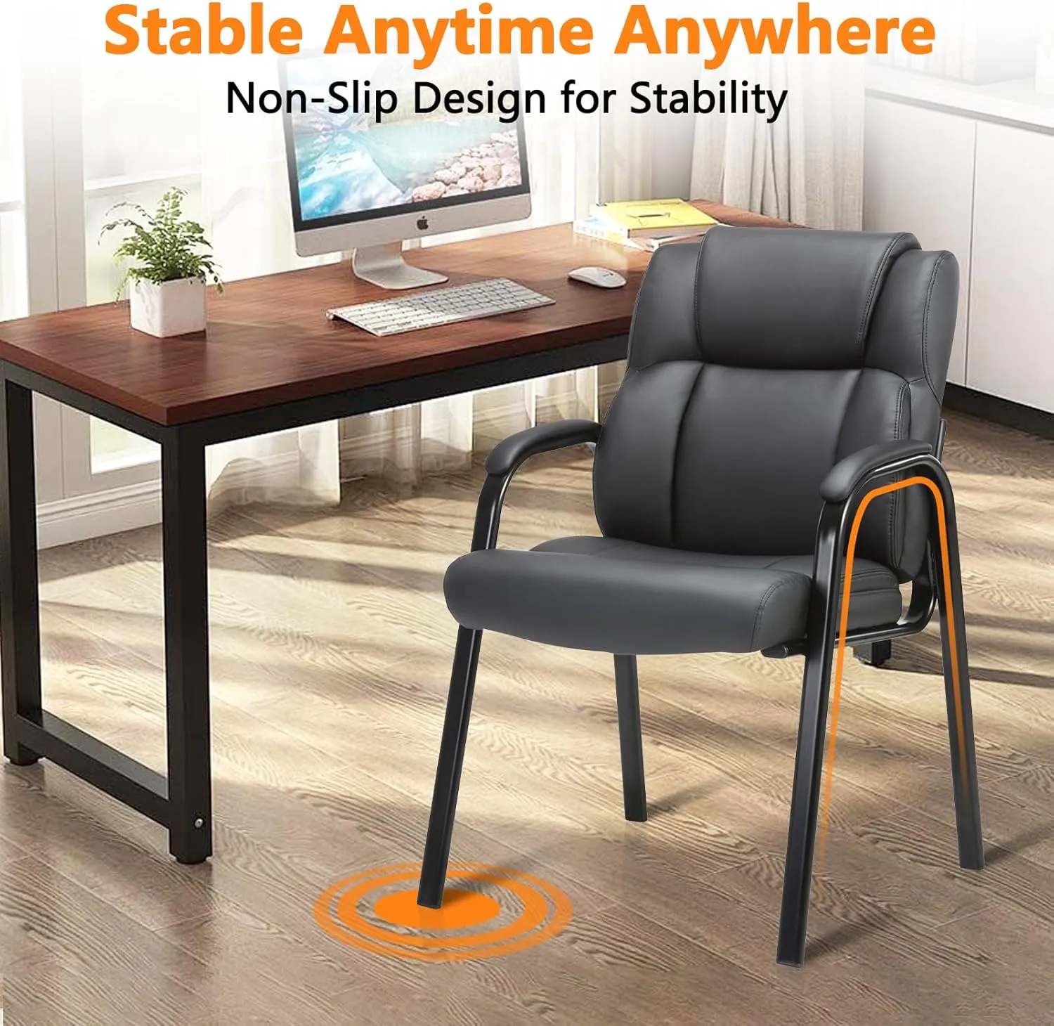 CLATINA Leather Guest Chair with Padded Arm Rest for Reception Meeting Conference and Waiting Room Side Office Home Black