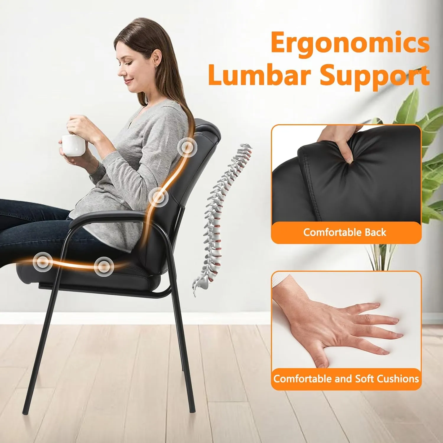 CLATINA Leather Guest Chair with Padded Arm Rest for Reception Meeting Conference and Waiting Room Side Office Home Black