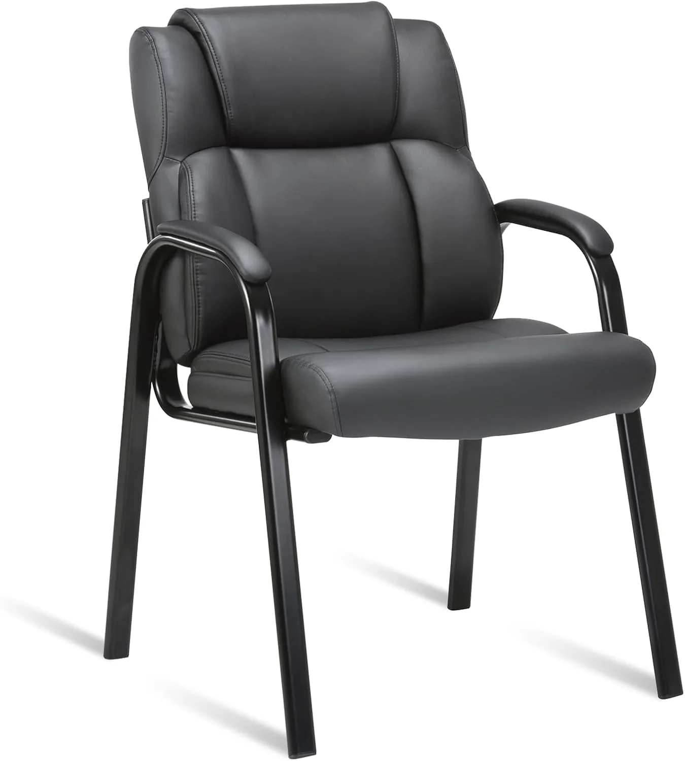 CLATINA Leather Guest Chair with Padded Arm Rest for Reception Meeting Conference and Waiting Room Side Office Home Black
