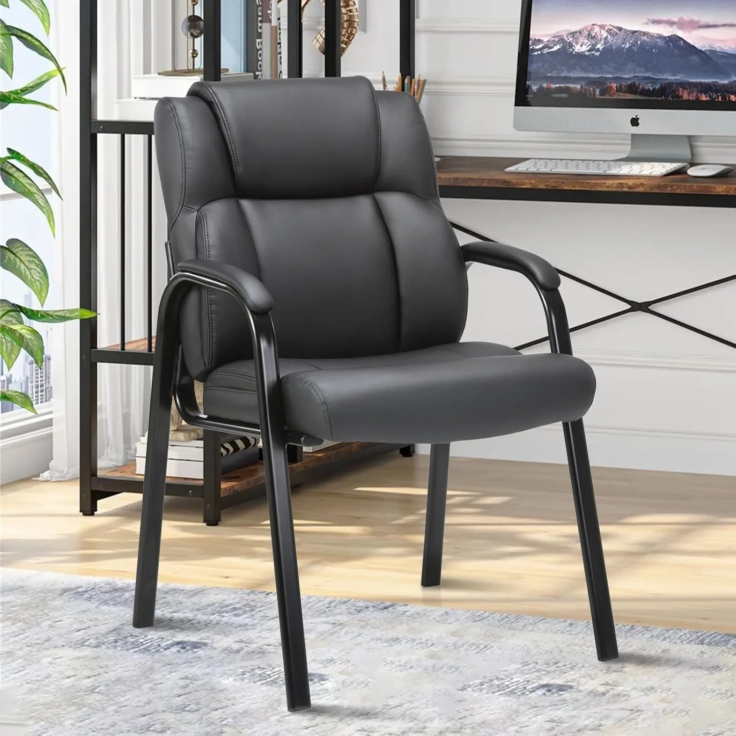 CLATINA Leather Guest Chair with Padded Arm Rest for Reception Meeting Conference and Waiting Room Side Office Home Black