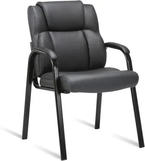 CLATINA Leather Guest Chair with Padded Arm Rest for Reception Meeting Conference and Waiting Room Side Office Home Black