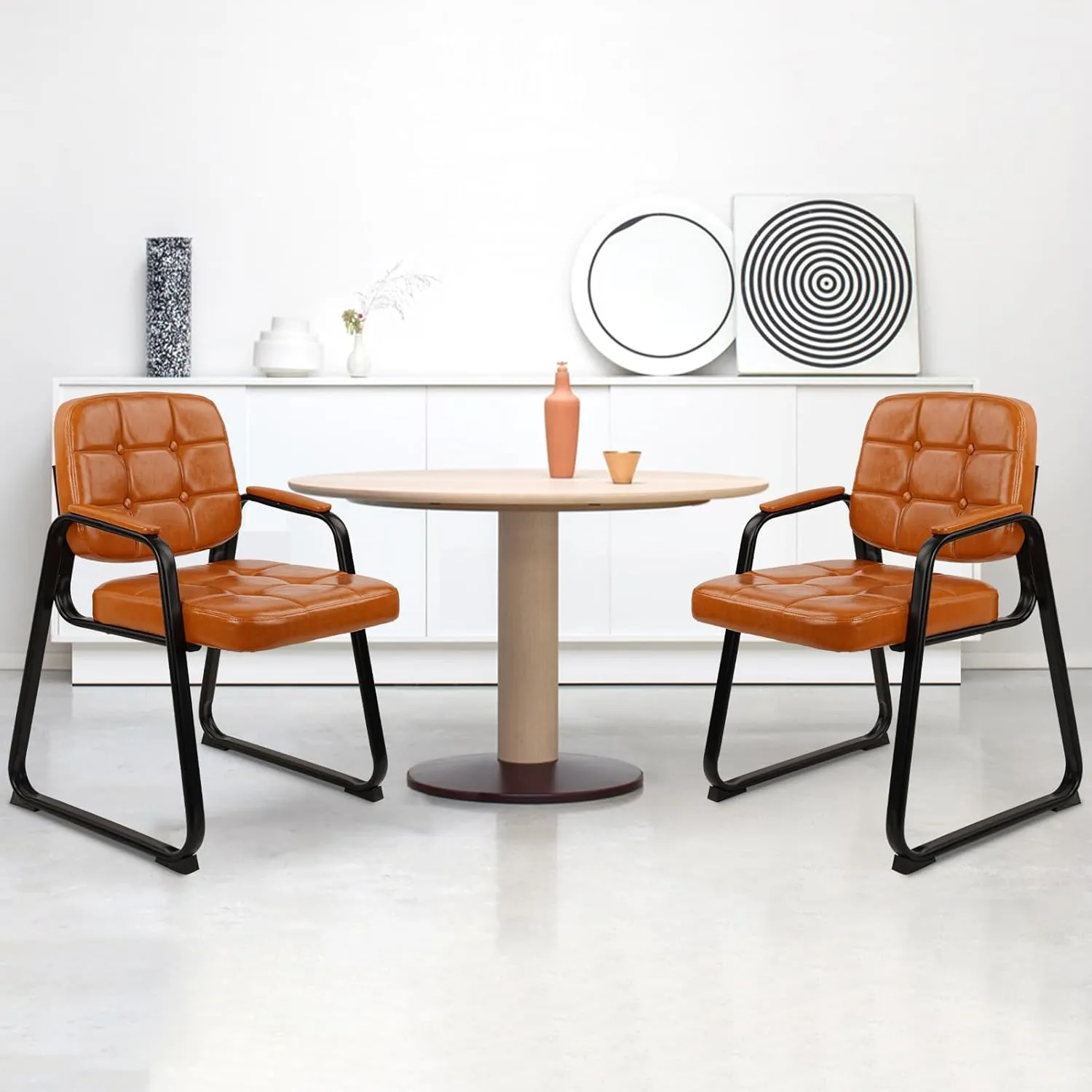 CLATINA Office Guest Chair, Leather Reception Chairs with Padded Arms, Desk Chair No Wheels Stationary for Conference Lobby Waiting Room Training Side Elderly, Orange
