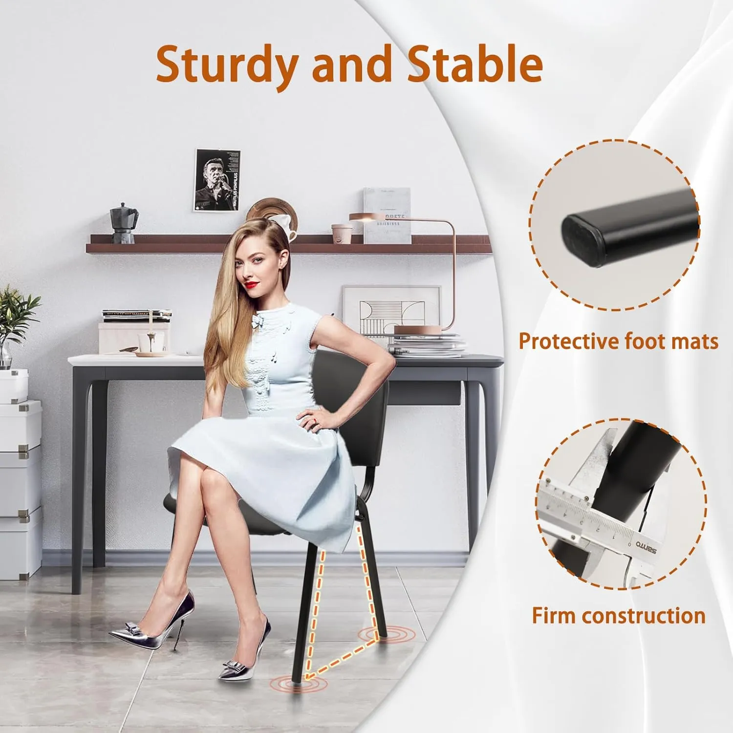 CLATINA Stacking Waiting Room Chairs, PU Leather Armless Office Guest Chair with Metal Frames, Stackable Conference Room Chairs No Wheels for Reception Lobby Side Training School, Black Set of 5