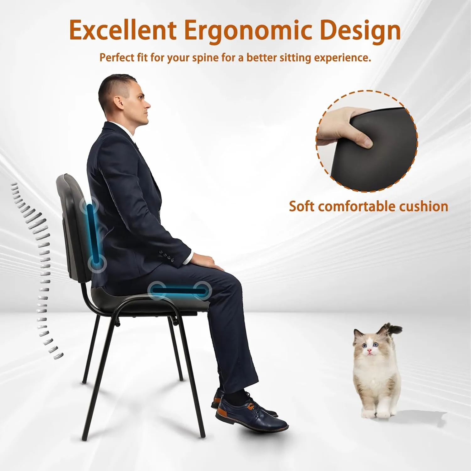 CLATINA Stacking Waiting Room Chairs, PU Leather Armless Office Guest Chair with Metal Frames, Stackable Conference Room Chairs No Wheels for Reception Lobby Side Training School, Black Set of 5