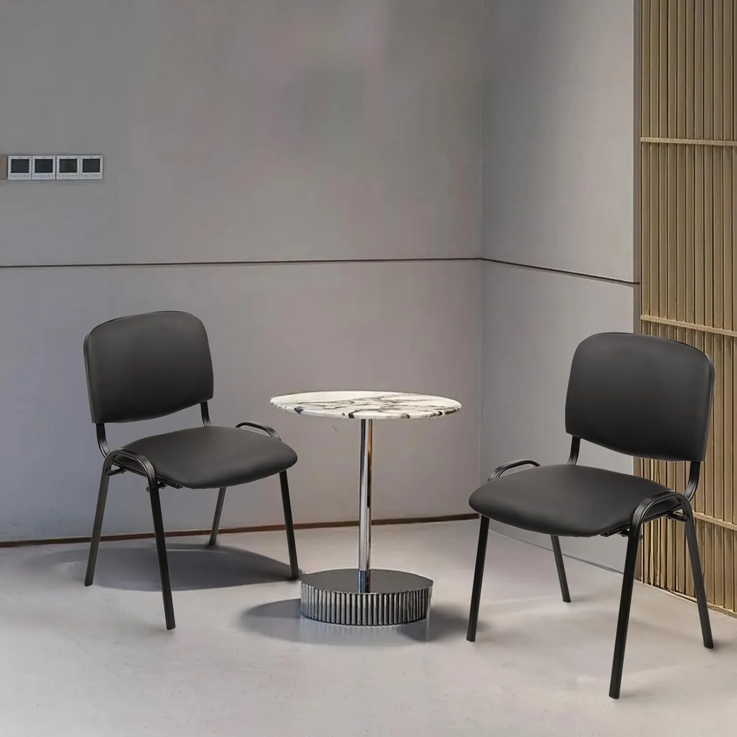 CLATINA Stacking Waiting Room Chairs, PU Leather Armless Office Guest Chair with Metal Frames, Stackable Conference Room Chairs No Wheels for Reception Lobby Side Training School, Black Set of 5