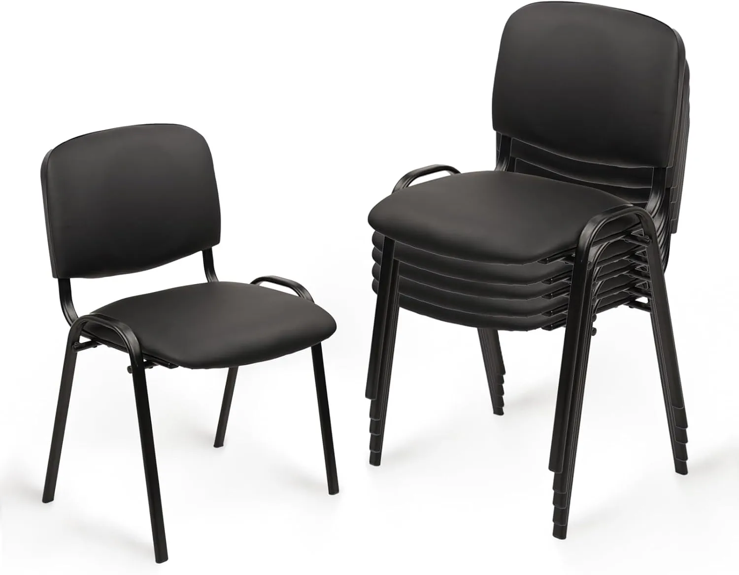 CLATINA Stacking Waiting Room Chairs, PU Leather Armless Office Guest Chair with Metal Frames, Stackable Conference Room Chairs No Wheels for Reception Lobby Side Training School, Black Set of 5