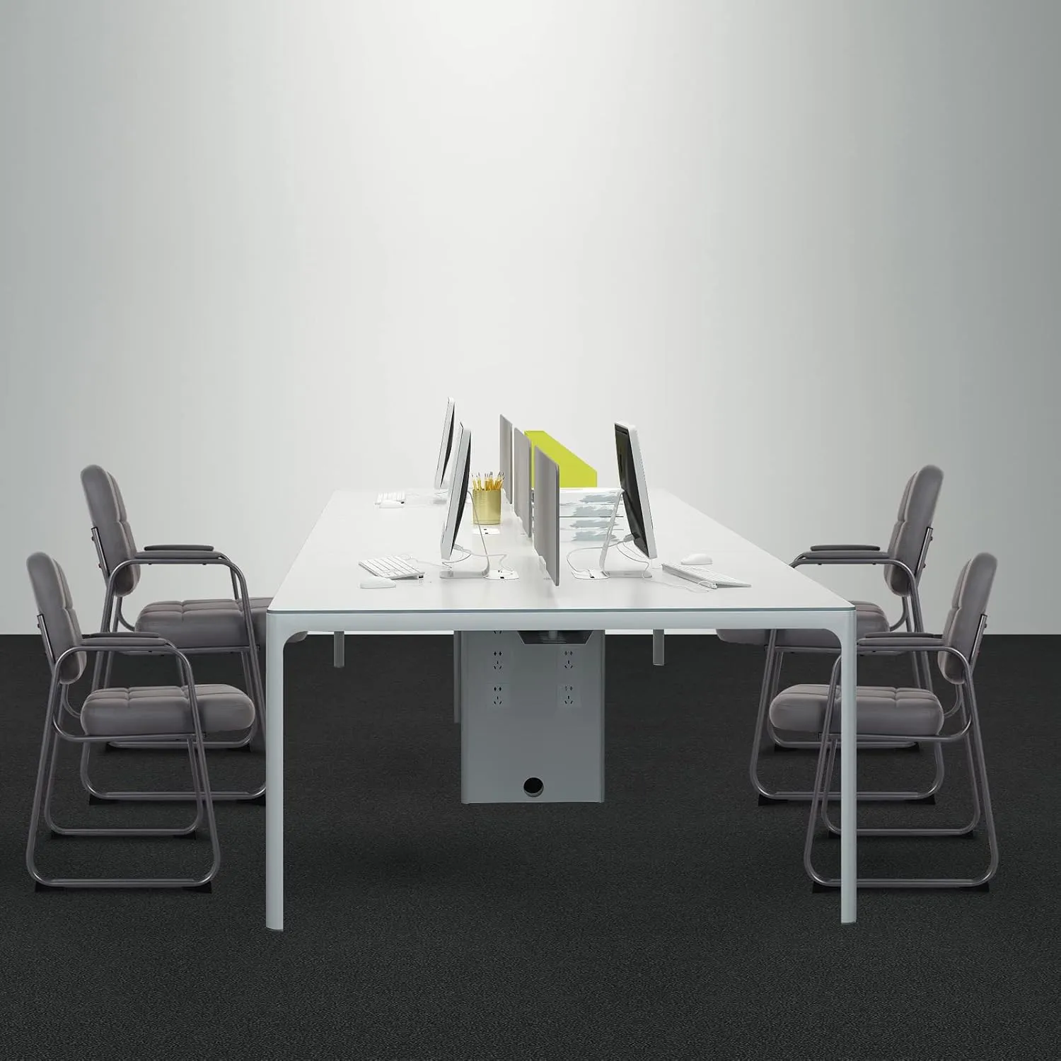 CLATINA Waiting Room Guest Chair with Bonded Leather Padded Arm Rest for Office Reception and Conference Desk Black with Sled Base Grey 1Pack