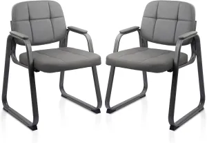 CLATINA Waiting Room Guest Chair with Bonded Leather Padded Arm Rest for Office Reception and Conference Desk Black with Sled Base Grey 2 Pack