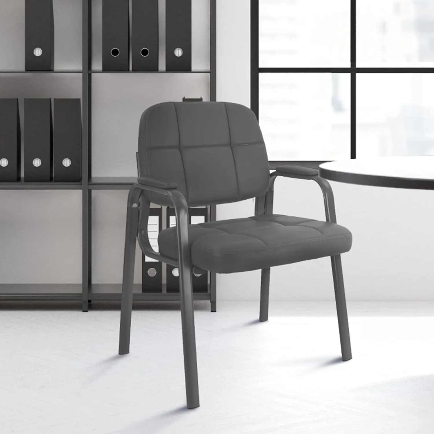 CLATINA Waiting Room Guest Chair with Bonded Leather Padded Arm Rest for Office Reception and Conference Desk(Grey 4 Pack)