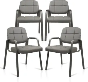 CLATINA Waiting Room Guest Chair with Bonded Leather Padded Arm Rest for Office Reception and Conference Desk(Grey 4 Pack)