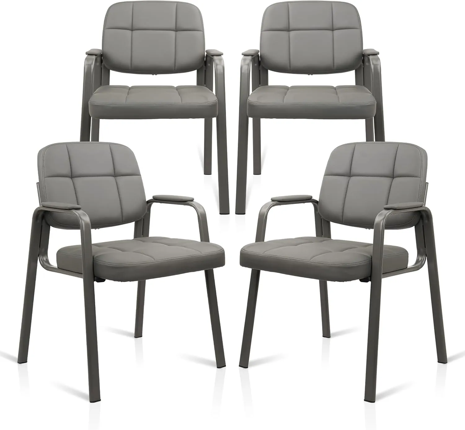 CLATINA Waiting Room Guest Chair with Bonded Leather Padded Arm Rest for Office Reception and Conference Desk(Grey 4 Pack)
