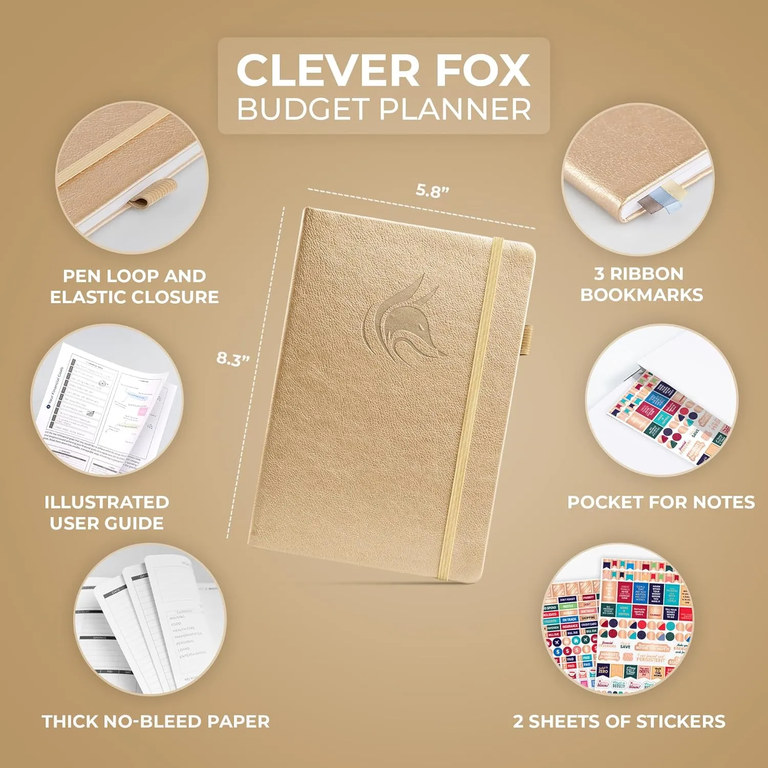 Clever Fox Budget Planner - Expense Tracker Notebook. Monthly Budgeting Organizer, Finance Logbook & Accounts Book, Bill Tracker, A5 (Gold)
