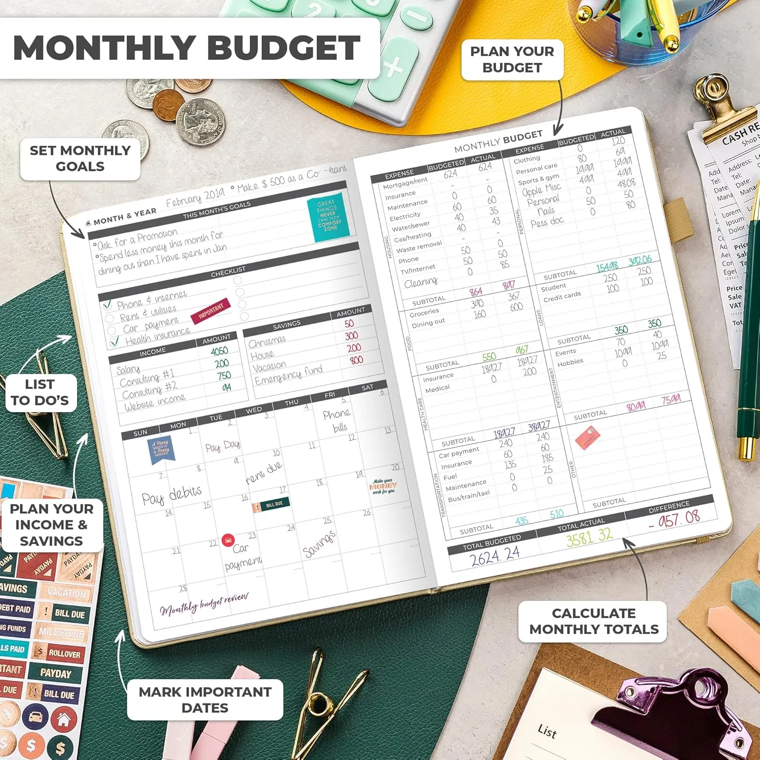 Clever Fox Budget Planner - Expense Tracker Notebook. Monthly Budgeting Organizer, Finance Logbook & Accounts Book, Bill Tracker, A5 (Gold)