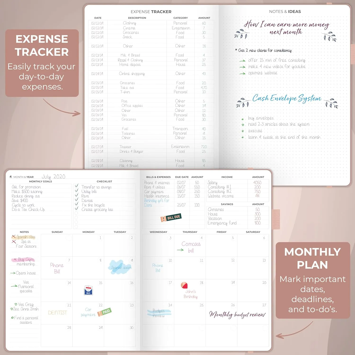 Clever Fox Budget Planner Large – Expense Tracker Notebook. Monthly Budgeting & Bill Organizer, Finance Logbook & Accounts Book, A4 (Rose Gold)