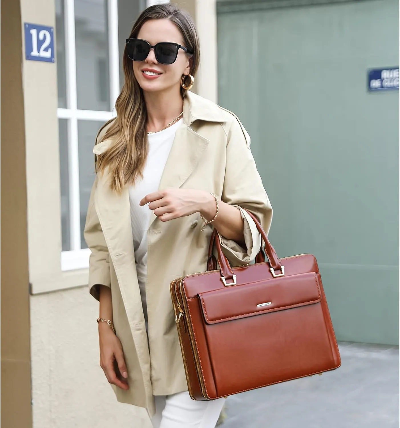 CLUCI Briefcase for Women Oil Wax Leather Business 15.6 Inch Laptop Handbag Vintage Slim Large Shoulder Work Bag