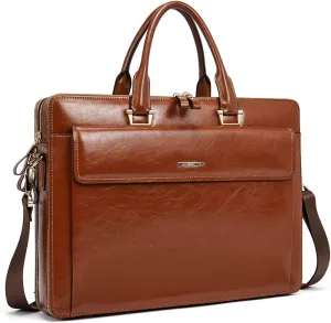 CLUCI Briefcase for Women Oil Wax Leather Business 15.6 Inch Laptop Handbag Vintage Slim Large Shoulder Work Bag