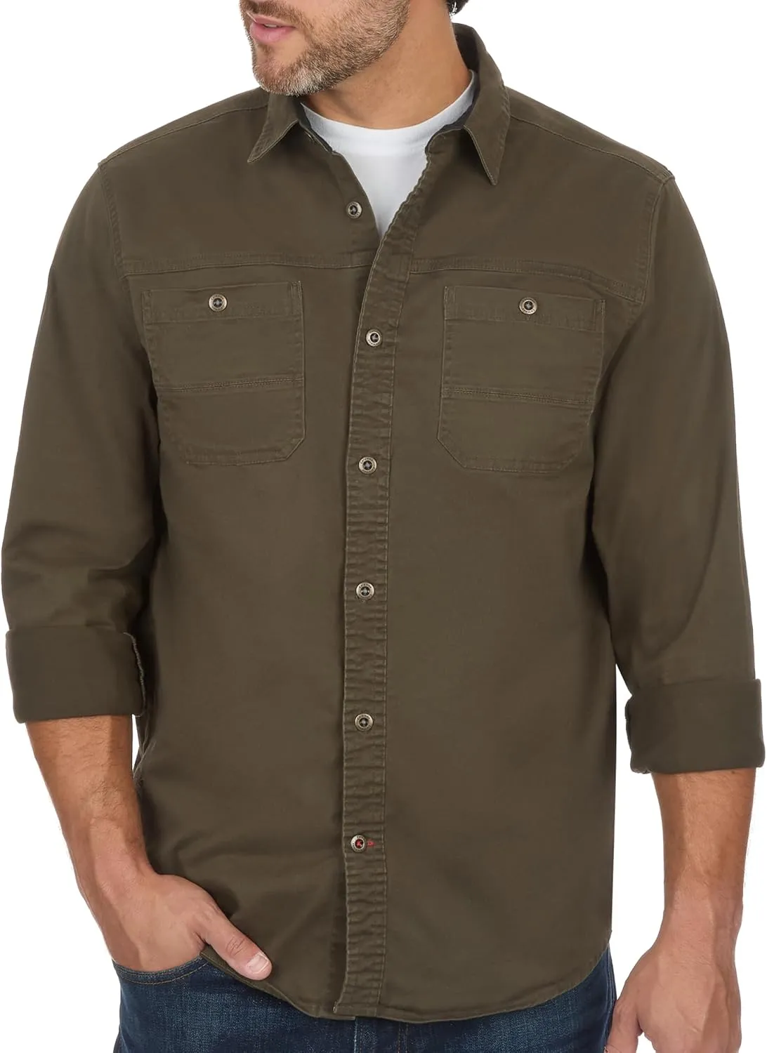 Coleman Men's Stretch Twill Workwear Long Sleeve Button-Down Shirt with Metal Buttons