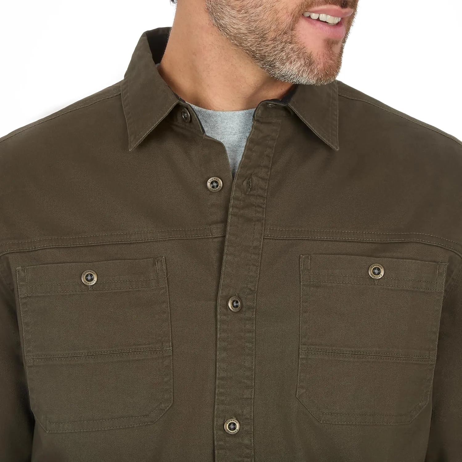 Coleman Men's Stretch Twill Workwear Long Sleeve Button-Down Shirt with Metal Buttons