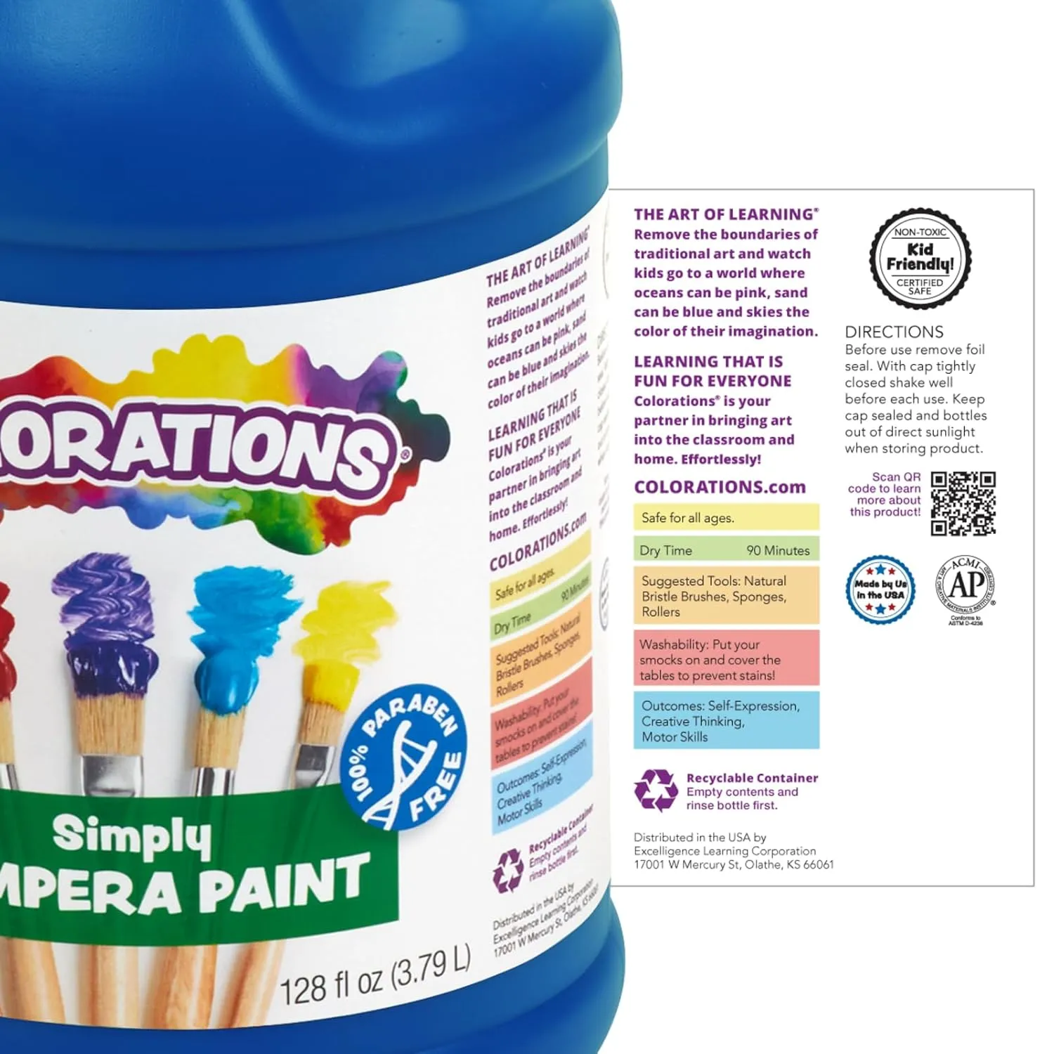 Colorations Paraben-Free Tempera Paint for Kids - 1 Gallon, Vibrant Blue. Non-Toxic and Made in The USA