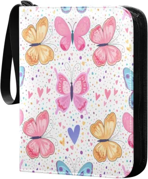 Colorful Butterflies Card Binder 4 Pockets, 400 Pockets Trading Card Binder Removable Card Albums Card Holder for Games, Sports, Football, Baseball Cards