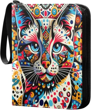 Colorful Cat Card Binder 4 Pockets, 400 Pockets Trading Card Binder Removable Card Albums Card Holder for Games, Sports, Football, Baseball Cards