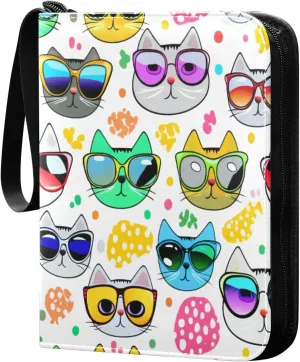 Colorful Cats Card Binder 4 Pockets, 400 Pockets Trading Card Binder Removable Card Albums Card Holder for Games, Sports, Football, Baseball Cards