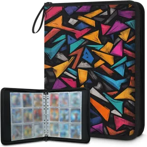 Colorful Doodle Trading Card Binder 4 Pocket 400 Cards Holder Collector Album with 50 Removable Sleeves Toys Gifts for Boys Girls Orange Graffiti Game Sports Cards