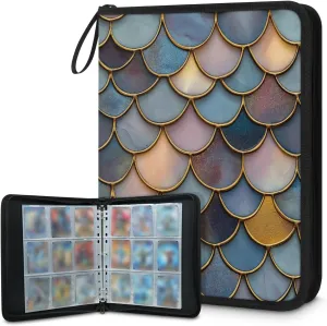Colorful Fish Scales Trading Card Binder 9 Pocket 900 Cards Holder Collector Album with 50 Removable Sleeves Toys Gifts for Boys Girls Sea Mermaid Game Sports Cards