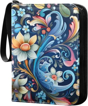 Colorful Flowers Card Binder 4 Pockets, 400 Pockets Trading Card Binder Removable Card Albums Card Holder for Games, Sports, Football, Baseball Cards