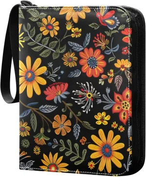 Colorful Flowers Card Binder 4 Pockets, 400 Pockets Trading Card Binder Removable Card Albums Card Holder for Games, Sports, Football, Baseball Cards