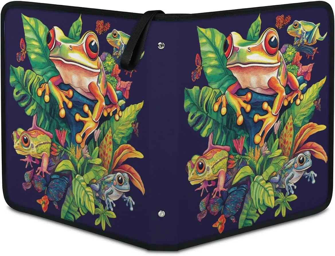 Colorful Frog Trading Card Binder 9 Pocket 900 Cards Holder Collector Album with 50 Removable Sleeves Toys Gifts for Boys Girls Fern Leaves Game Sports Cards