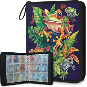 Colorful Frog Trading Card Binder 9 Pocket 900 Cards Holder Collector Album with 50 Removable Sleeves Toys Gifts for Boys Girls Fern Leaves Game Sports Cards