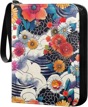 Colorful Japanese Pattern Card Binder 4 Pockets, 400 Pockets Trading Card Binder Removable Card Albums Card Holder for Games, Sports, Football, Baseball Cards