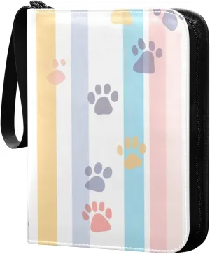 Colorful Paw Prints Card Binder 4 Pockets, 400 Pockets Trading Card Binder Removable Card Albums Card Holder for Games, Sports, Football, Baseball Cards