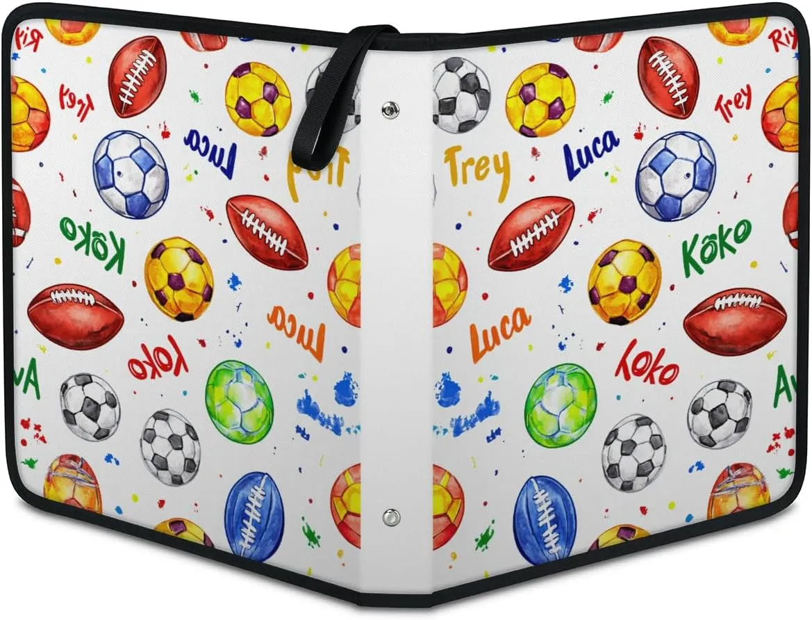 Colorful Soccer Trading Card Binder 9 Pocket 900 Cards Holder Collector Album with 50 Removable Sleeves Toys Gifts for Boys Girls Football Rugby Game Sports Cards