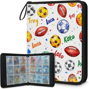 Colorful Soccer Trading Card Binder 9 Pocket 900 Cards Holder Collector Album with 50 Removable Sleeves Toys Gifts for Boys Girls Football Rugby Game Sports Cards
