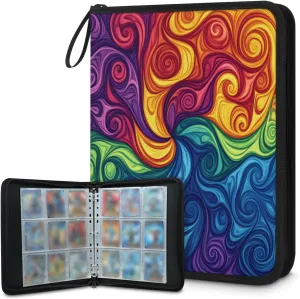 Colorful Tie Dye Trading Card Binder 4 Pocket 400 Cards Holder Collector Album with 50 Removable Sleeves Toys Gifts for Boys Girls Blue Green Yellow Game Sports Cards