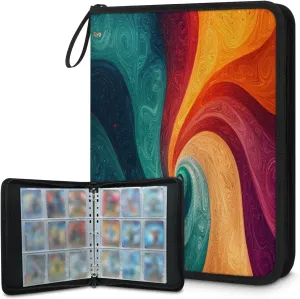Colorful Tie Dye Trading Card Binder 9 Pocket 900 Cards Holder Collector Album with 50 Removable Sleeves Toys Gifts for Boys Girls Spiral Green Orange Game Sports Cards