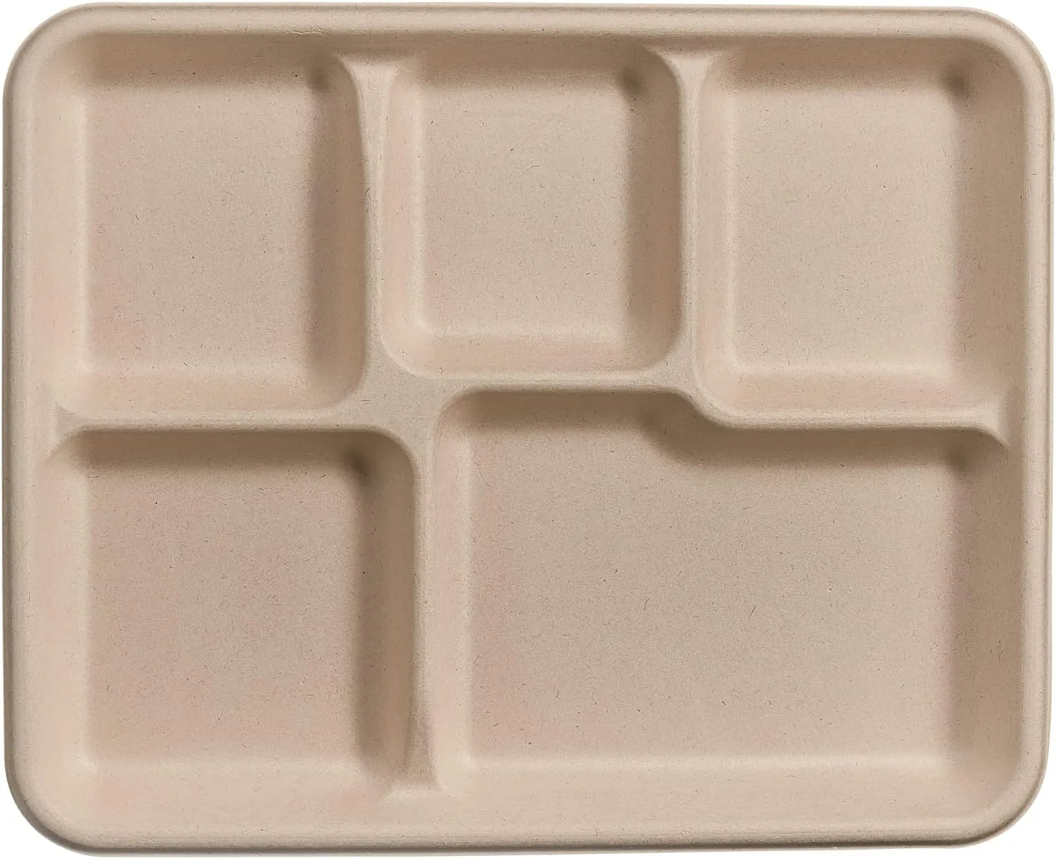 Comfy Package [125 Count 100% Compostable 5 Compartment Plates Disposable - 10 Inch Kraft Paper Plates, Eco-Friendly Sugarcane Trays -Brown Unbleached