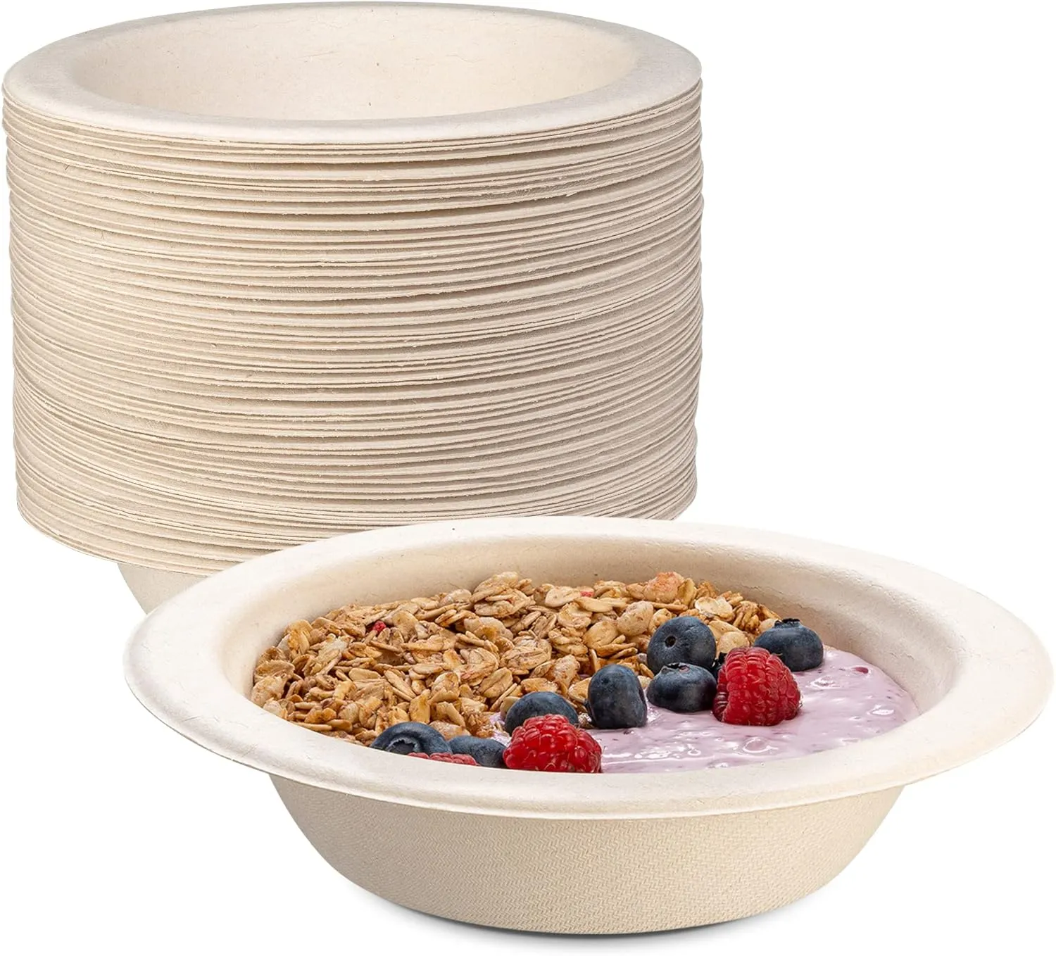 Comfy Package [125 Pack 100% Compostable Paper Soup Bowls, 16 oz. Heavy-Duty Kraft-Paper, Eco-Friendly Disposable Sugarcane