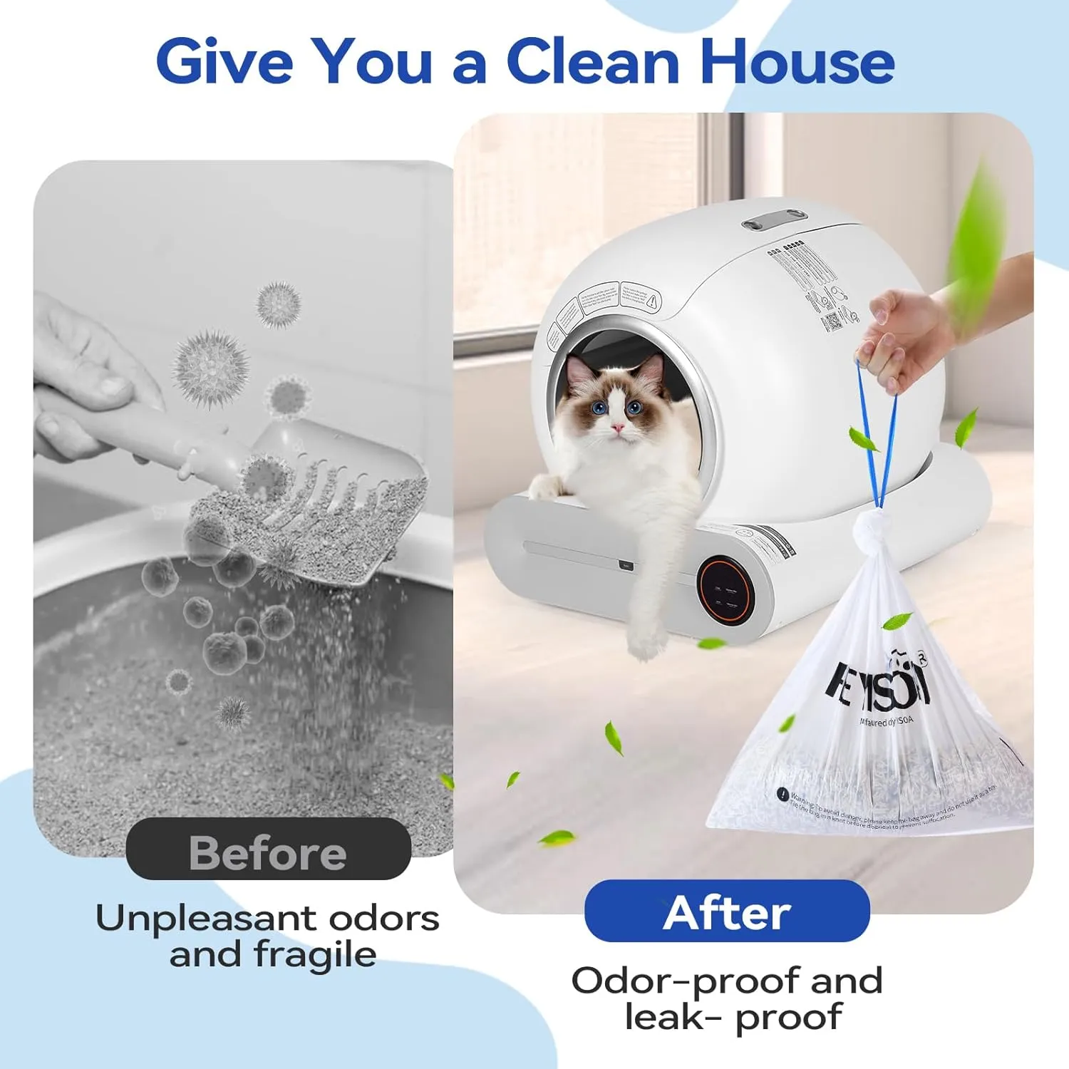 Compatible Self-Cleaning Litter Box Liners - 80 Pack, 18x20 Inches, 4 Gallon Bags, 2 Mil Thickness, Easy Installation, Durable for Automatic Litter Box Drawers