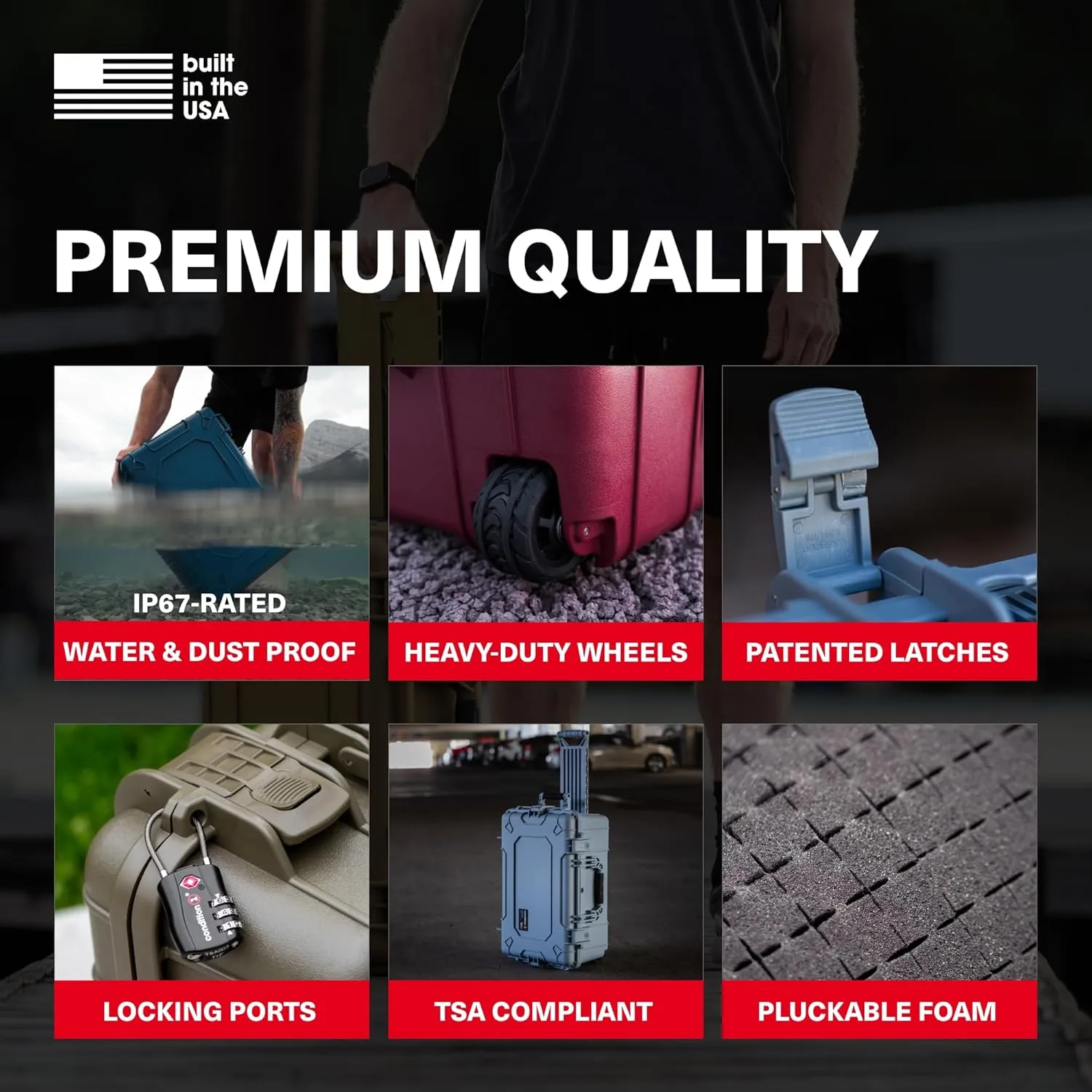 Condition 1 24” Rolling Heavy-Duty Lockable Storage Case Model 305 with Wheels and Handle, IP67 Rated Waterproof, Dustproof, TSA Friendly, Made in USA, 24.50”x17.02”x10.20”, Maroon