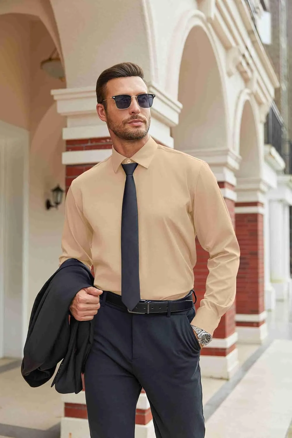 COOFANDY Mens Stretch Dress Shirts Long Sleeve Button Down Shirt Regular Fit Formal Business Shirts